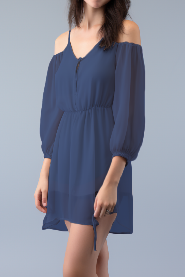 Amberkleurige chiffon mini-jurk met koude schouders