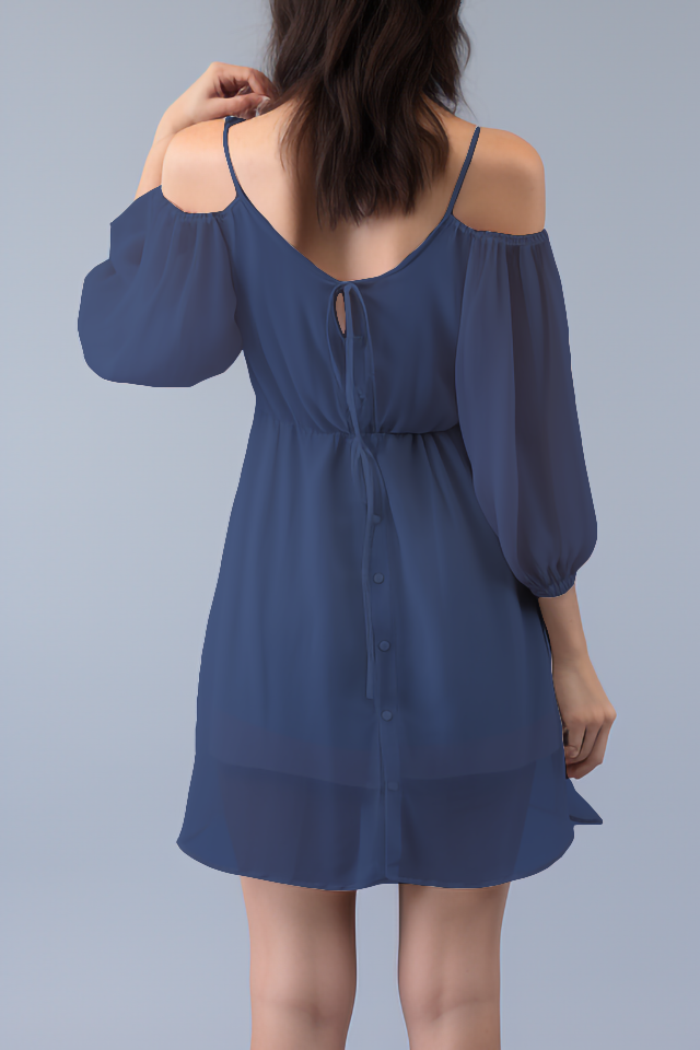 Amberkleurige chiffon mini-jurk met koude schouders