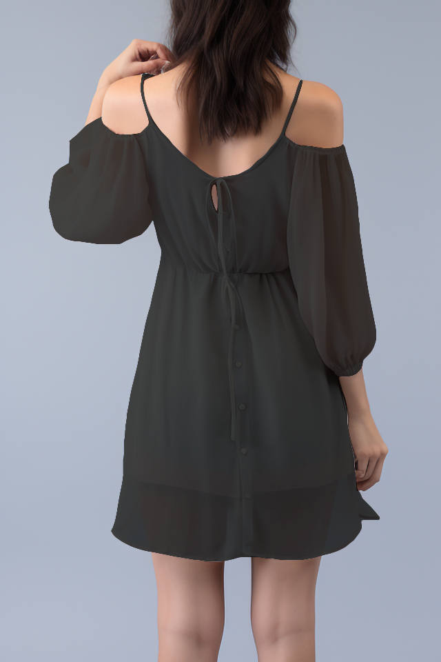 Amberkleurige chiffon mini-jurk met koude schouders