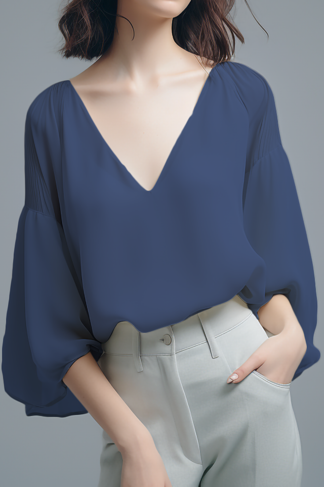 Camellia V-hals Chiffon Blouse
