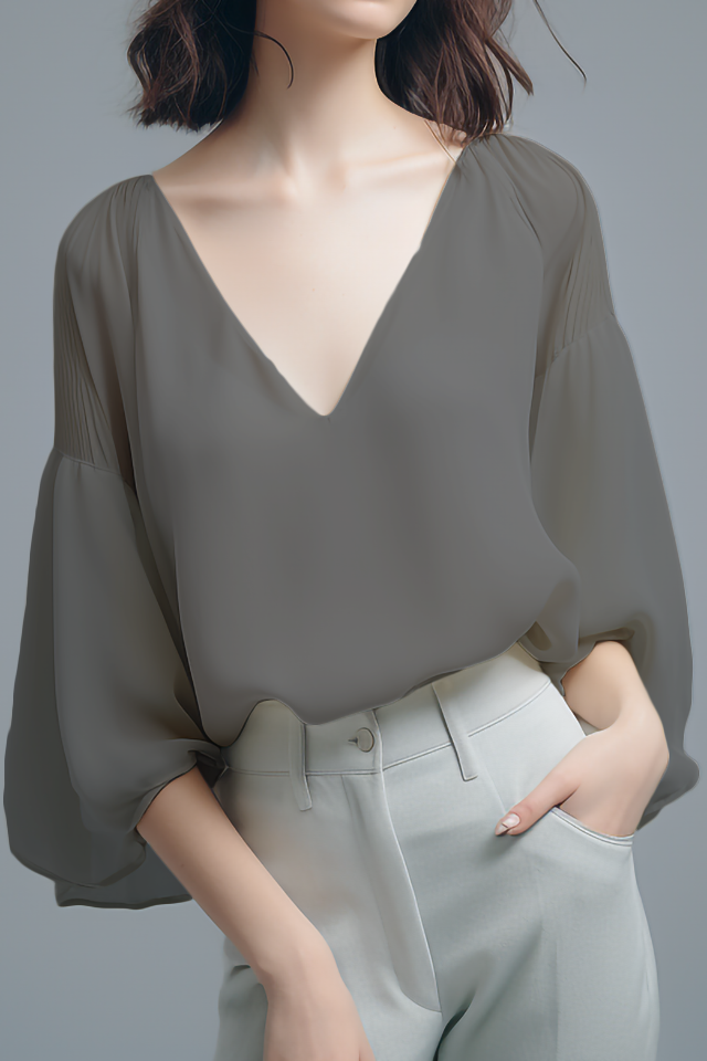 Camellia V-hals Chiffon Blouse