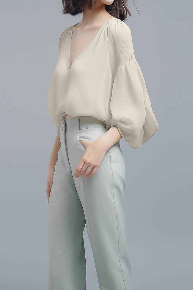 Camellia V-hals Chiffon Blouse