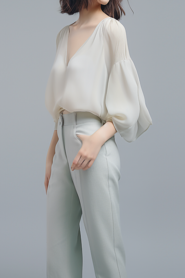 Camellia V-hals Chiffon Blouse