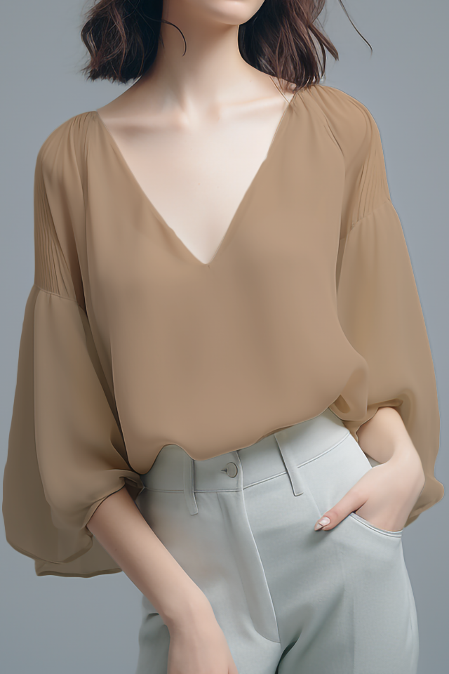 Camellia V-hals Chiffon Blouse