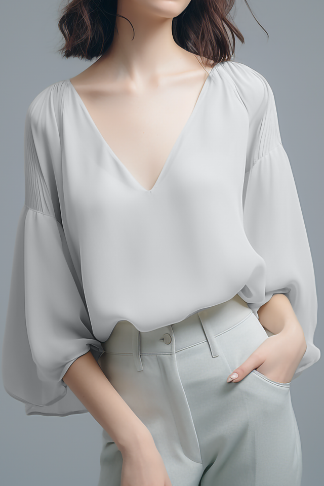 Camellia V-hals Chiffon Blouse