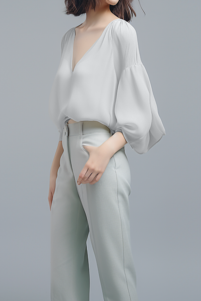 Camellia V-hals Chiffon Blouse