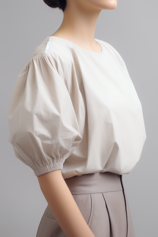 Koraalkleurige katoenen blouse met volumemouwen