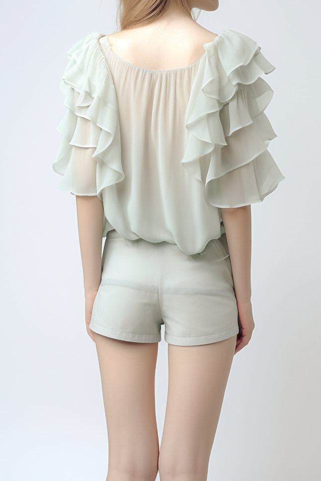 Heather Ruffle gelaagde mouwen Chiffon blouse