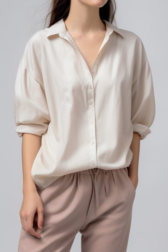 Lavendel gespreide kraag katoenen blouse