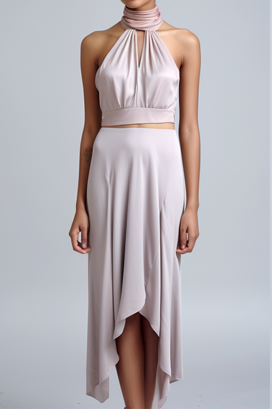 Liko Halterneck Cut-Out Zijden Midi-jurk