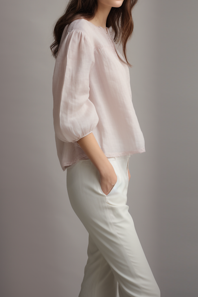 Lila splitkraag linnen blouse