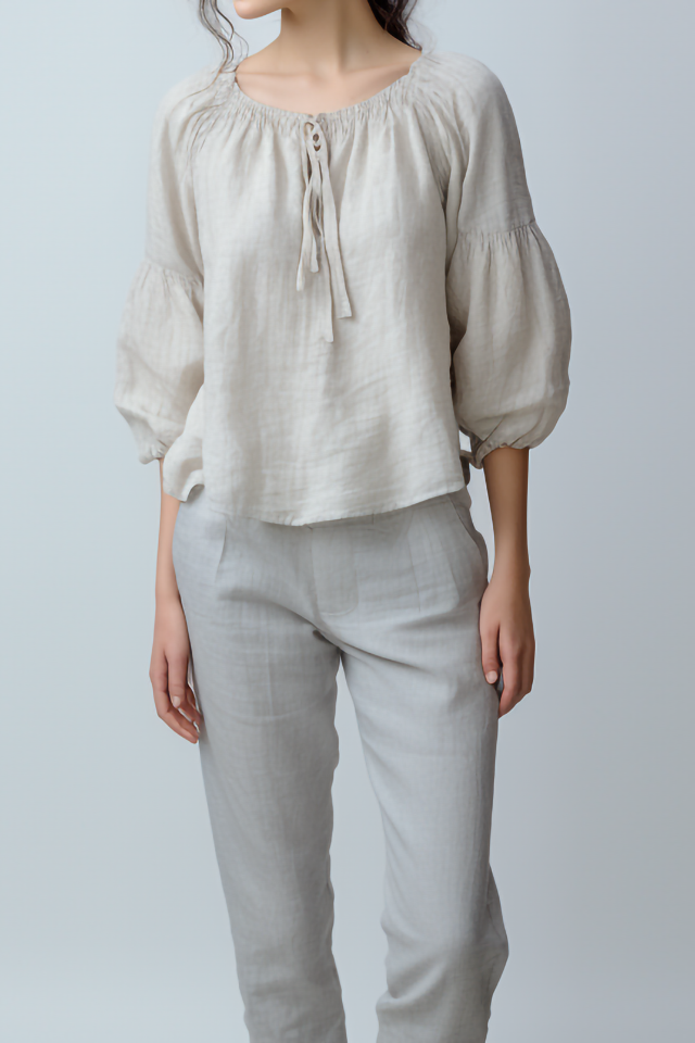 Primrose Strik Hals Linnen Blouse
