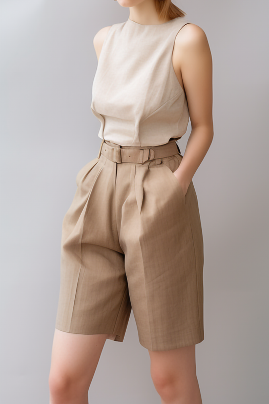 Rozen Tweed Shorts met Riem