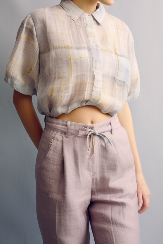 Violette korte mouwen linnen blouse