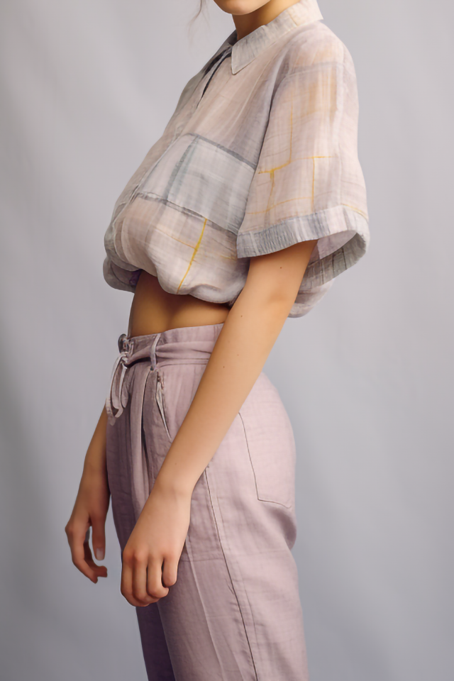 Violette korte mouwen linnen blouse