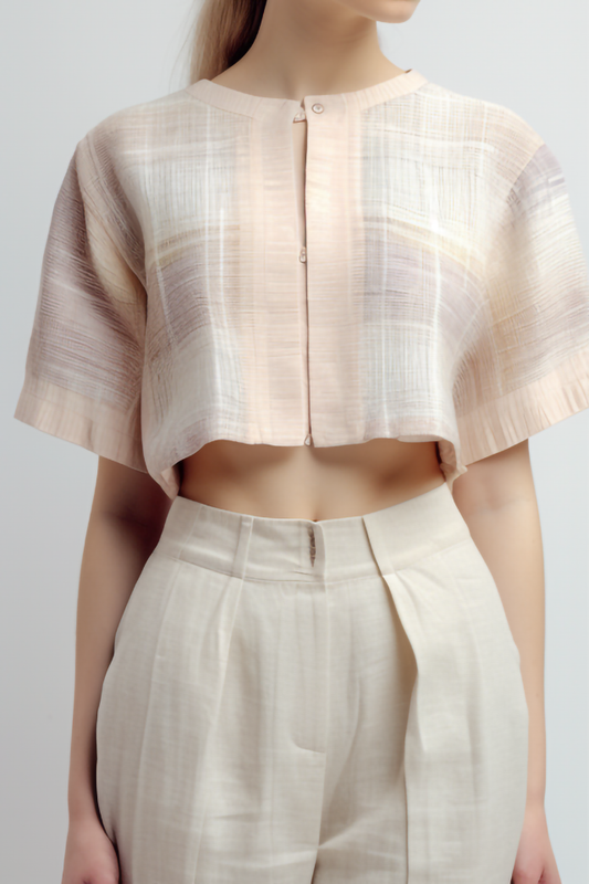 Aster Button Back Cropped Linnen Blouse