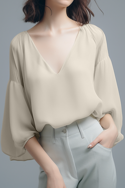 Camellia V-hals Chiffon Blouse