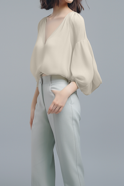 Camellia V-hals Chiffon Blouse