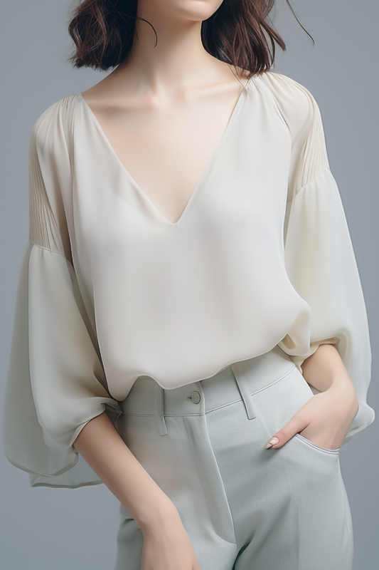Camellia V-hals Chiffon Blouse