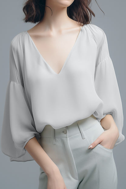 Camellia V-hals Chiffon Blouse