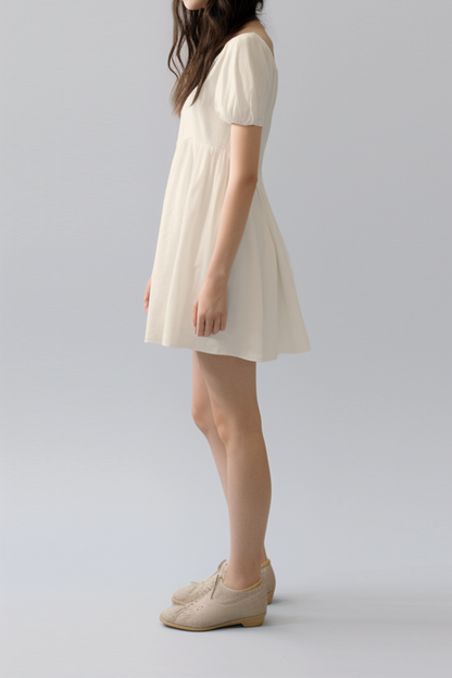 Florentina Babydoll Katoenen Jurk met Pofmouwen