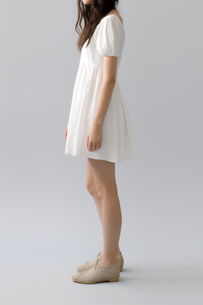 Florentina Babydoll Katoenen Jurk met Pofmouwen