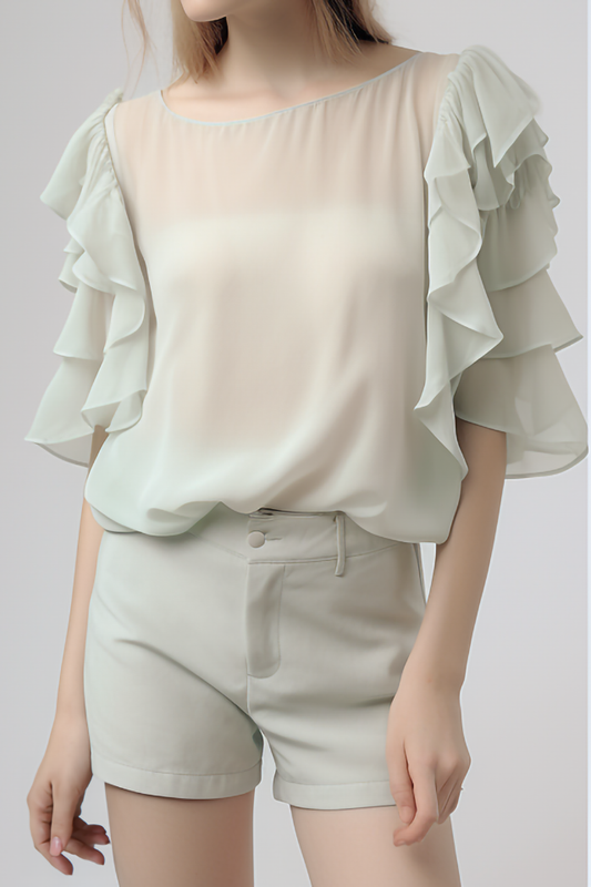 Heather Ruffle gelaagde mouwen Chiffon blouse