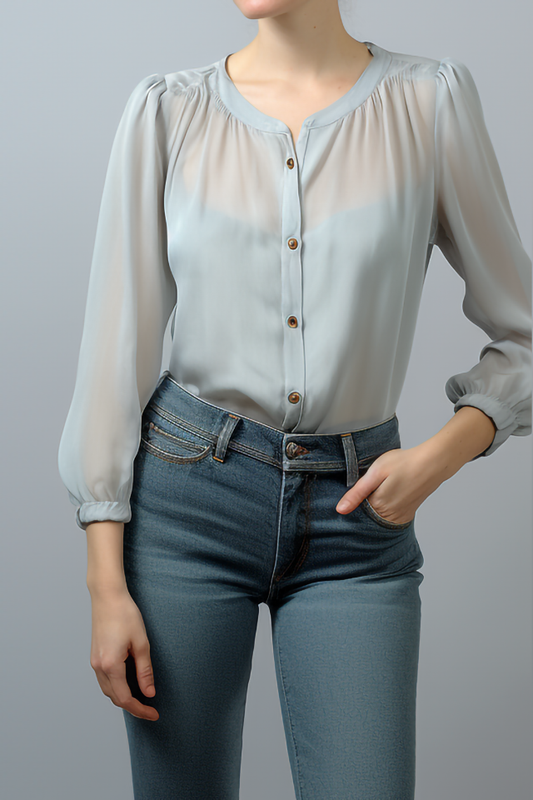 Blouse van chiffon met hyacint-knopen