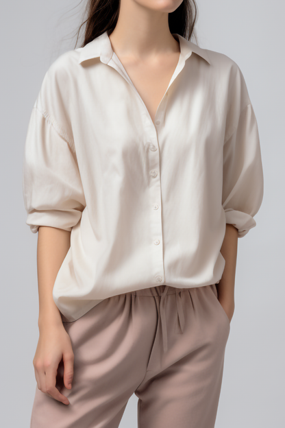 Lavendel gespreide kraag katoenen blouse
