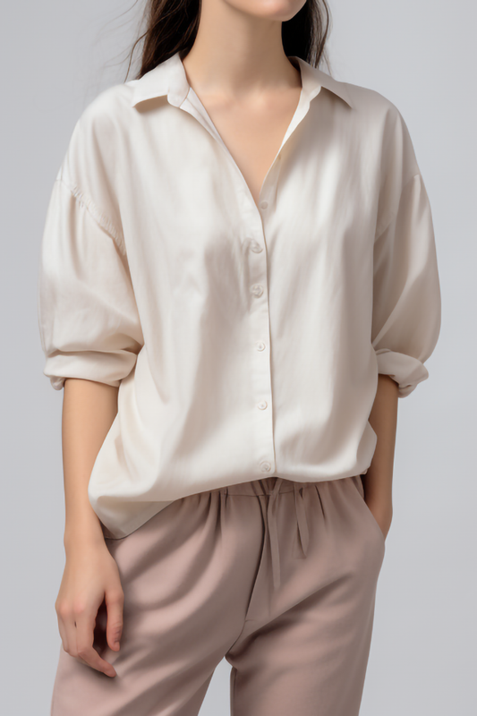 Lavendel gespreide kraag katoenen blouse