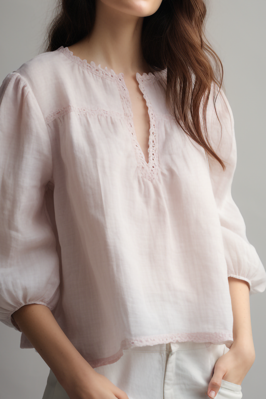 Lila splitkraag linnen blouse