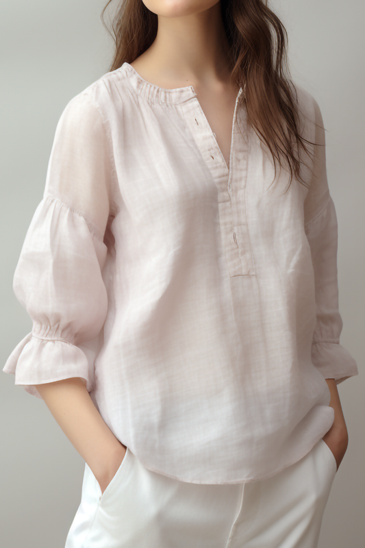 Lily Splitkraag Linnen Blouse