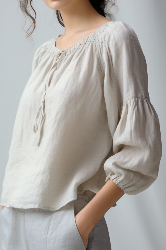 Primrose Strik Hals Linnen Blouse